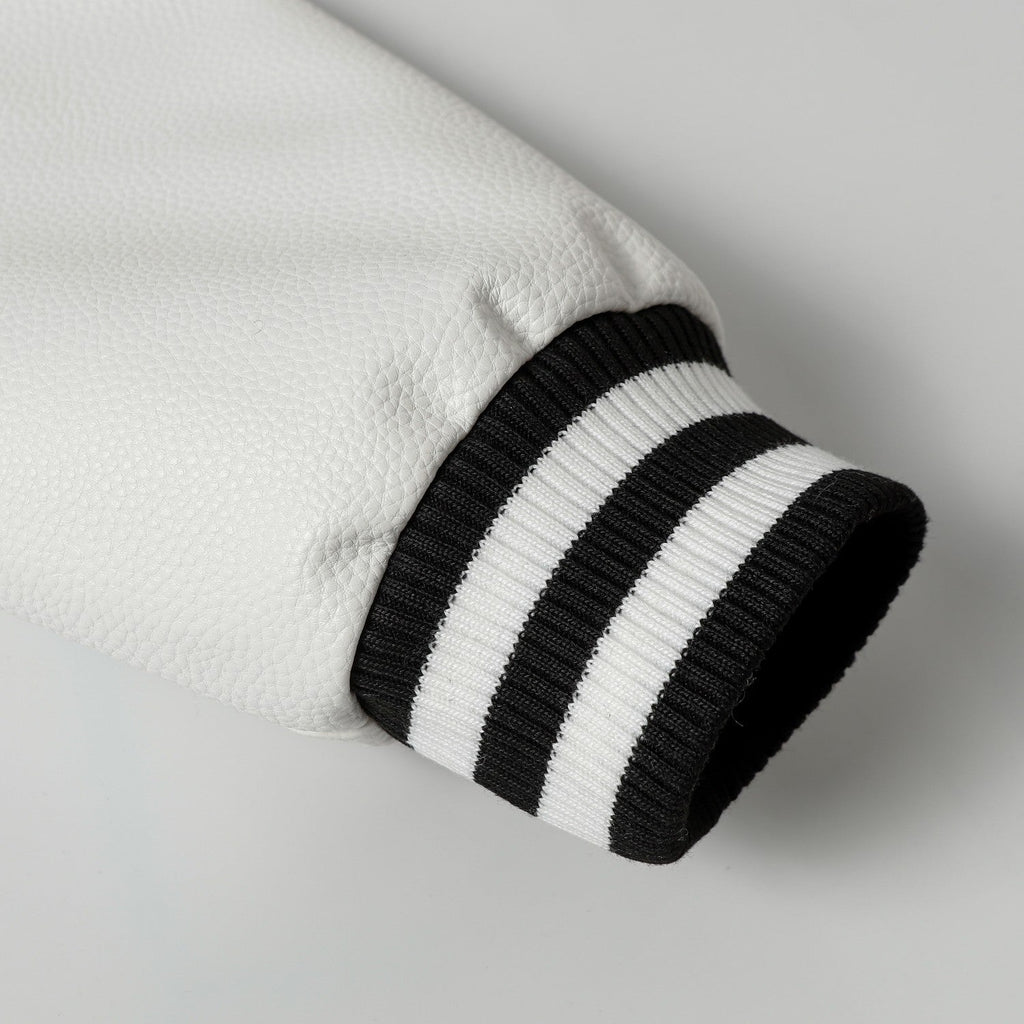 Layered Cross Varsity Jacket - Black White Street Style Outerwear 2208